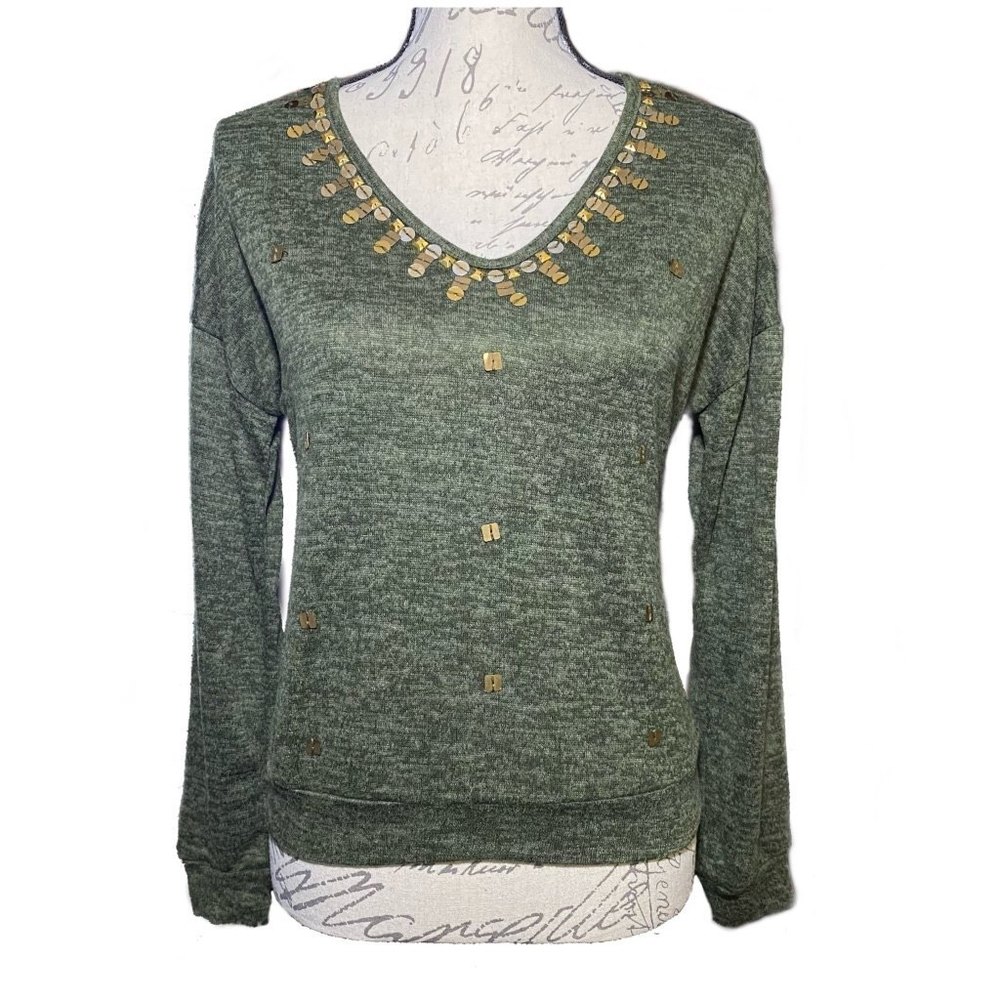 Available by Angela Fashion V-neck Sweater with Sequins Size S